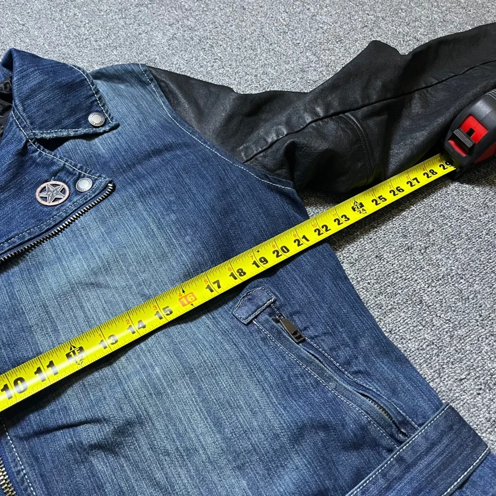 Protocol Motorcycle Jacket XL Blue Denim Black Leather Parish Nation Moto Biker‎